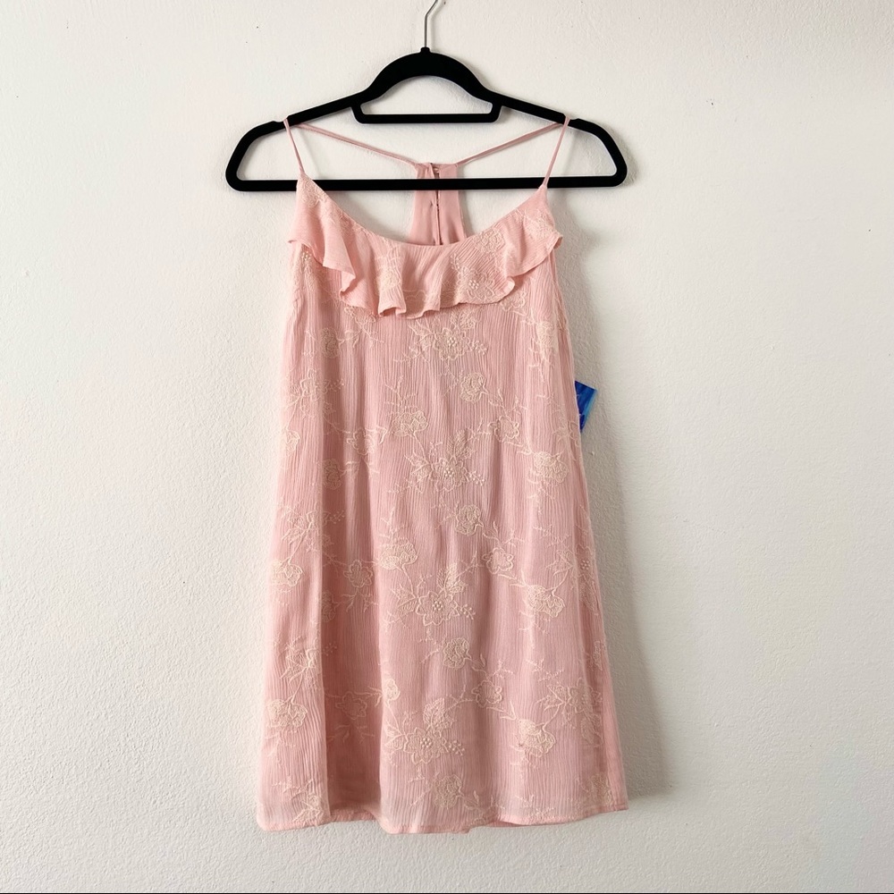 Lucy Love pink ruffle floral embroidered cami mini dress new with tags XS NWT